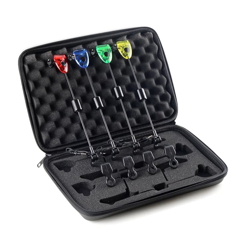 Fishing Swingers Set LED Illuminated Fishing Bite Indicator Fishing Tackle in Zipped Case Outdoor Swing Signal Receiver