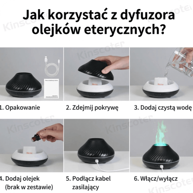 Przenośny dyfuzor 130ml USB z płomieniem 🌋
