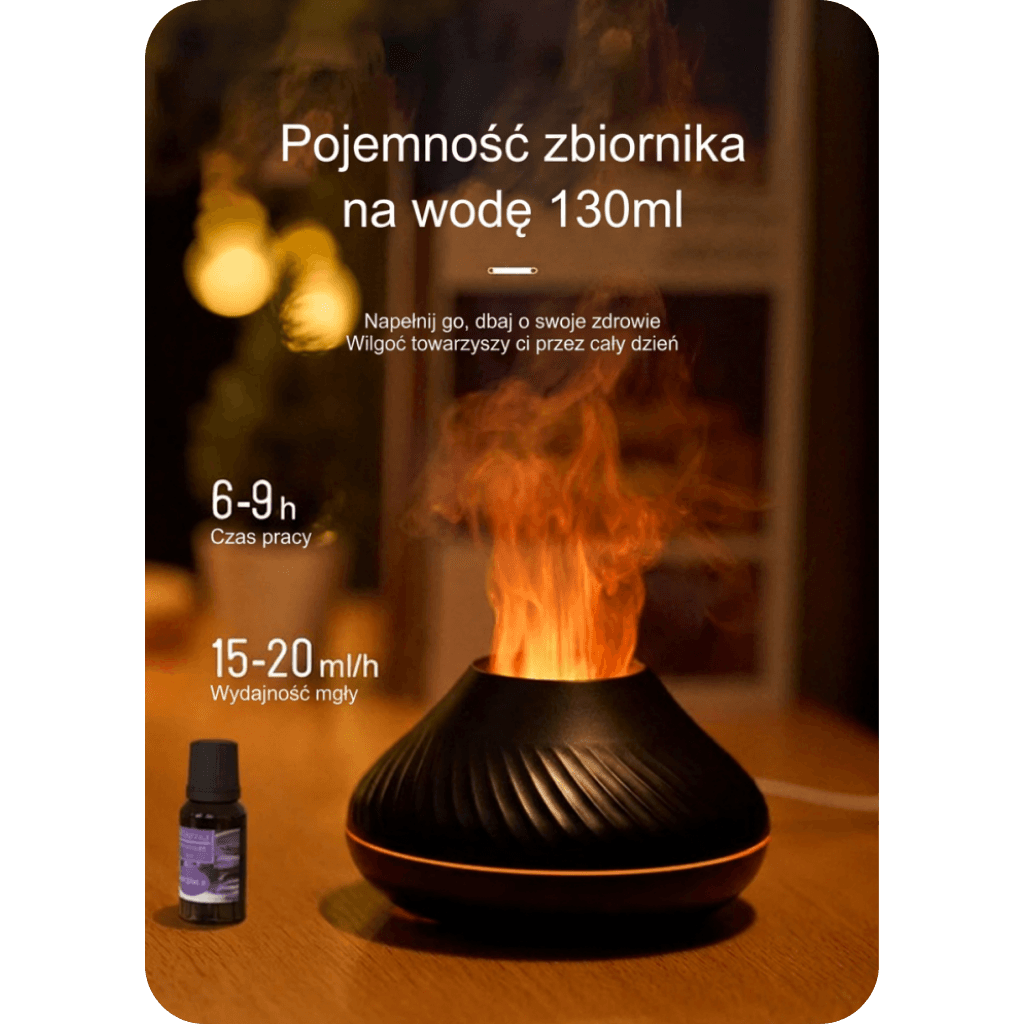 Przenośny dyfuzor 130ml USB z płomieniem 🌋